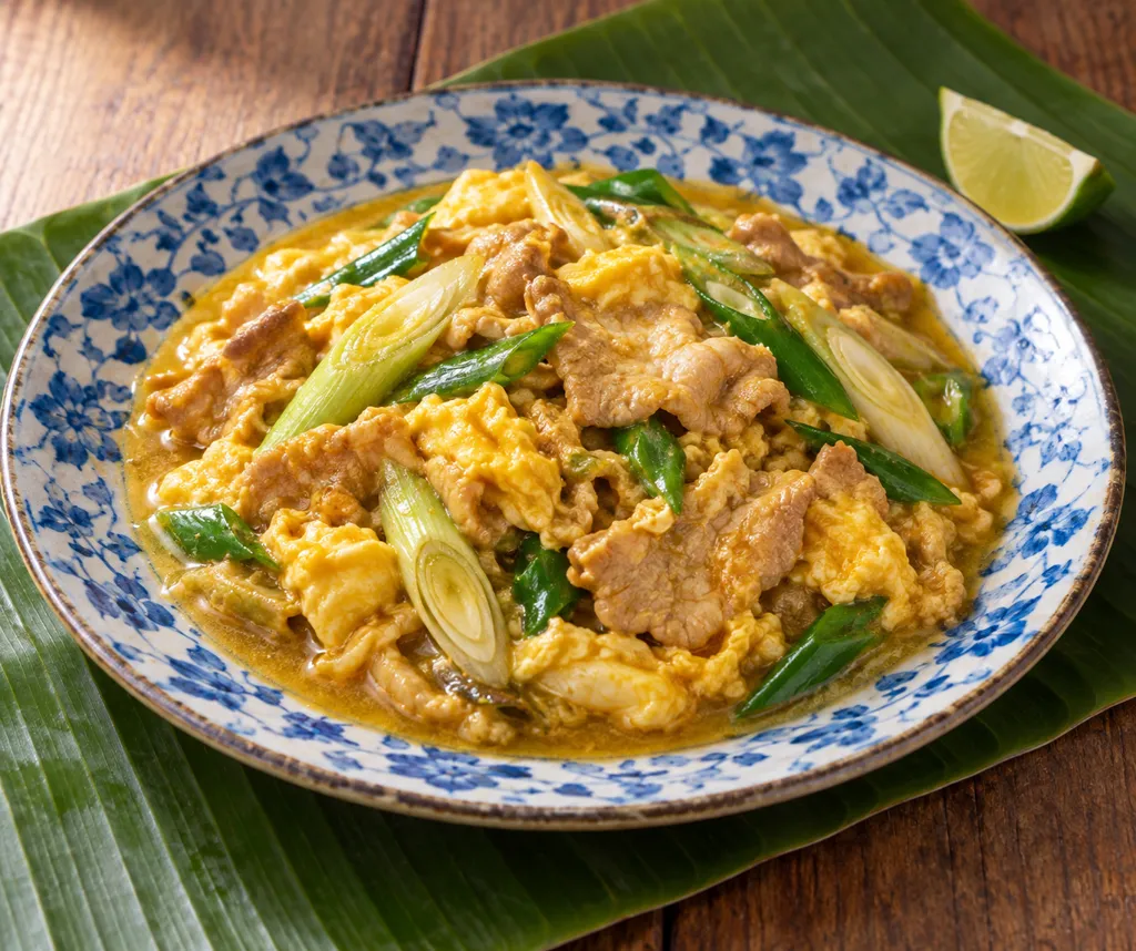 豚ロースとねぎのタイ風カレー卵とじの完成イメージ