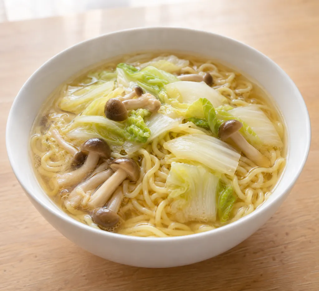 しめじと白菜の中華スープ麺の完成イメージ