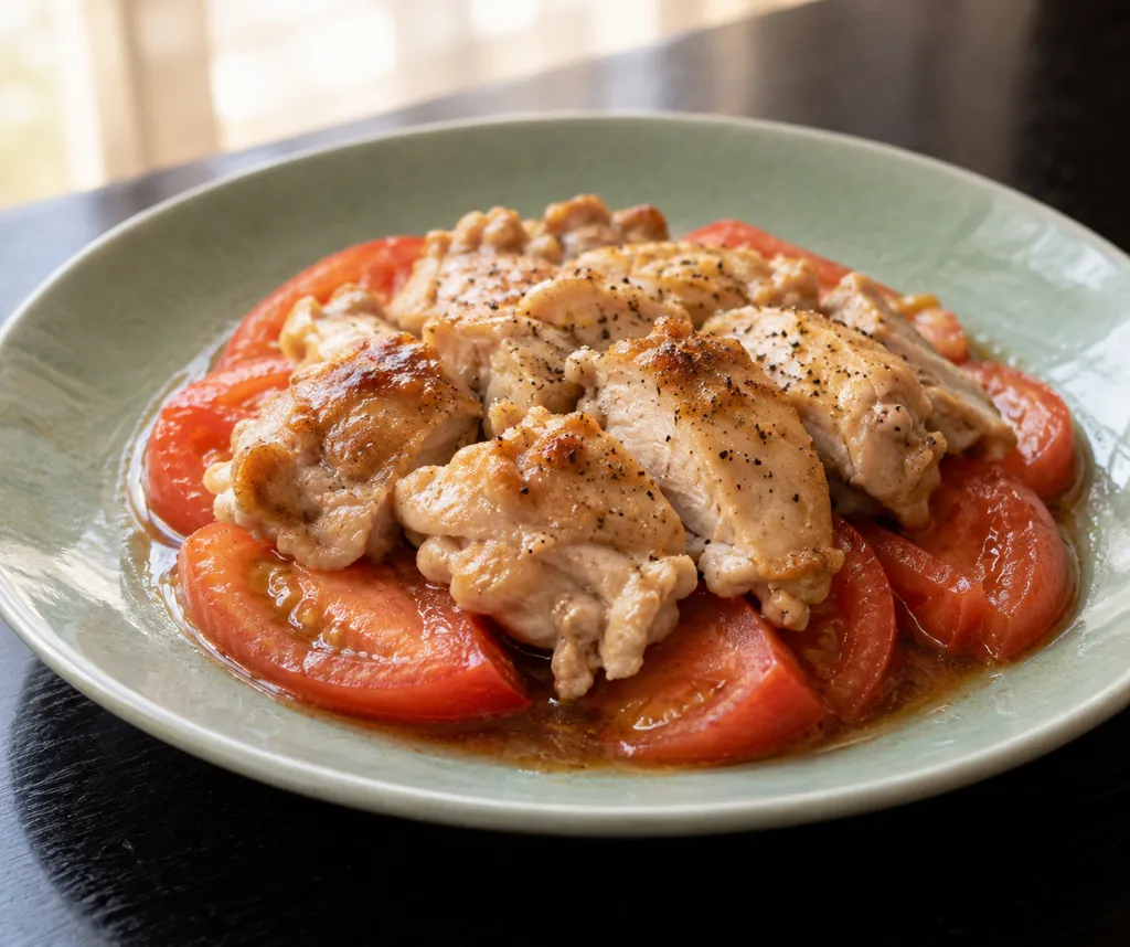鶏もも肉とトマトの中華蒸し鶏の完成イメージ