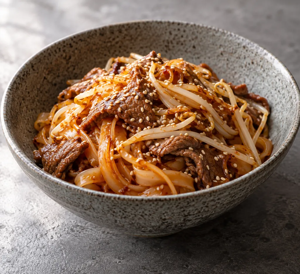 牛薄切り肉ともやしのフォービビン麺の完成イメージ