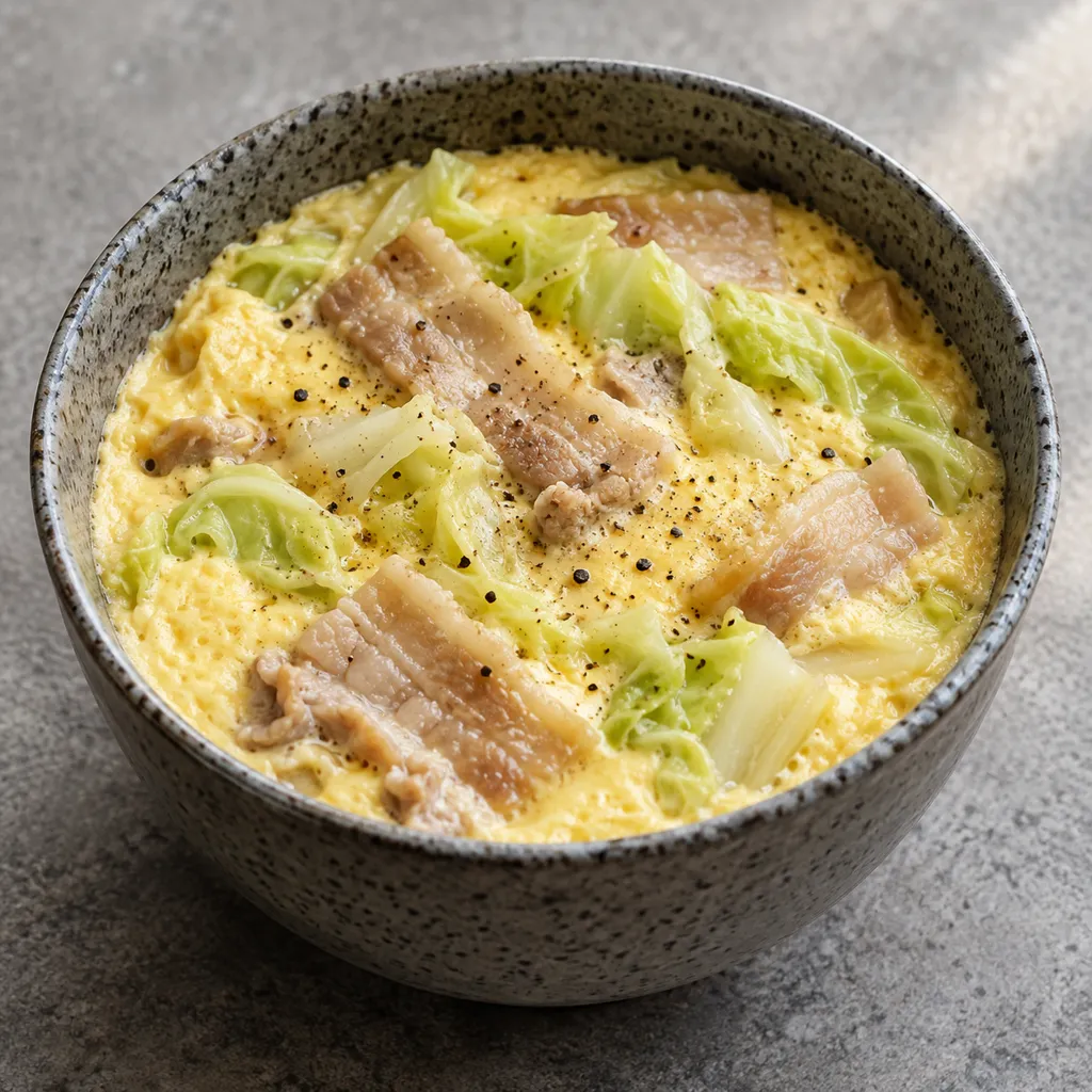 豚バラ肉とキャベツの韓国茶碗蒸しの完成イメージ