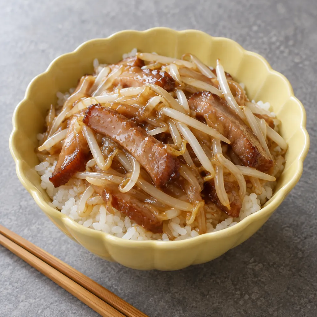 チャーシューともやしの中華かけごはんの完成イメージ