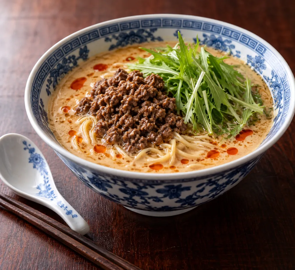 牛ひき肉と水菜の担々麺の完成イメージ