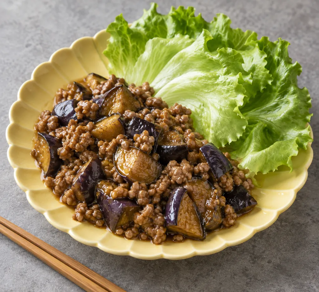 豚ひき肉となすの中華レタス包みの完成イメージ