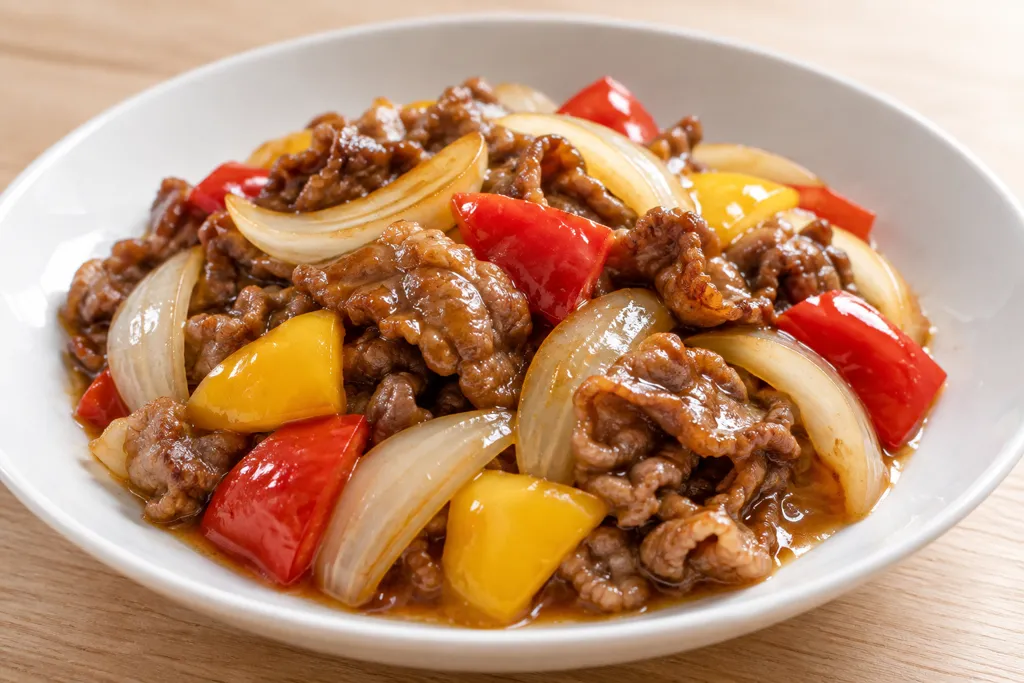 牛肉とパプリカの甘酢炒めの完成イメージ