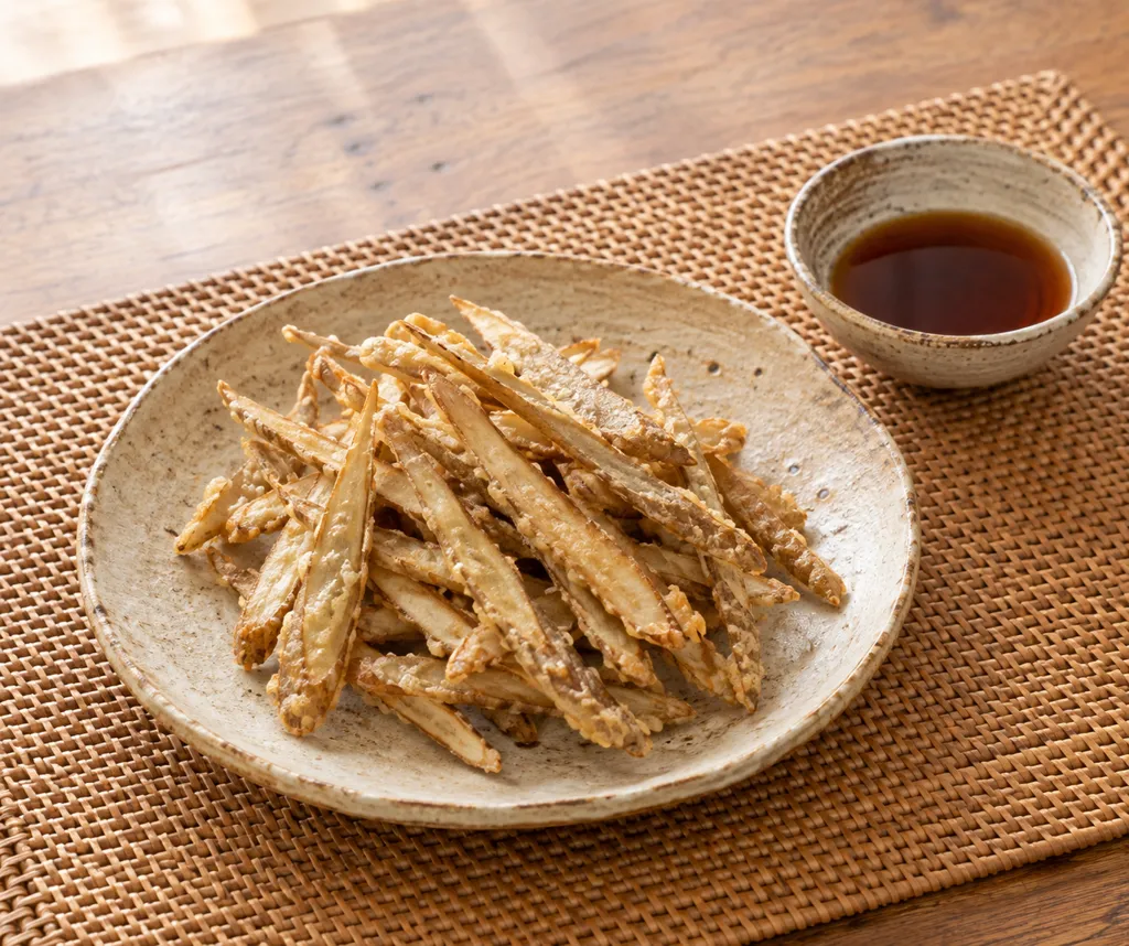 ごぼうの薄衣揚げ焼き しょうが醤油の完成イメージ