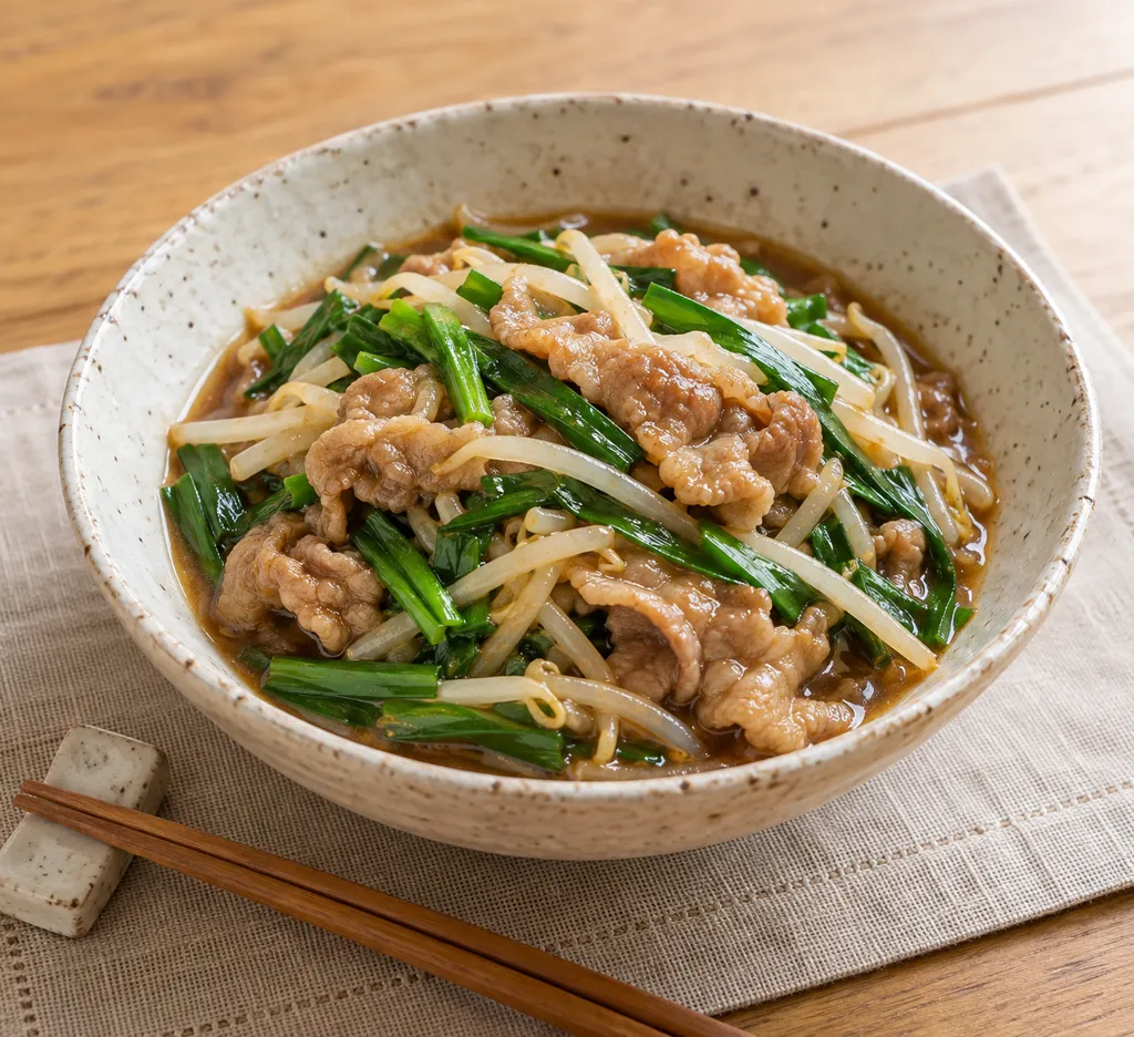 豚こま肉とニラの甘辛煮の完成イメージ