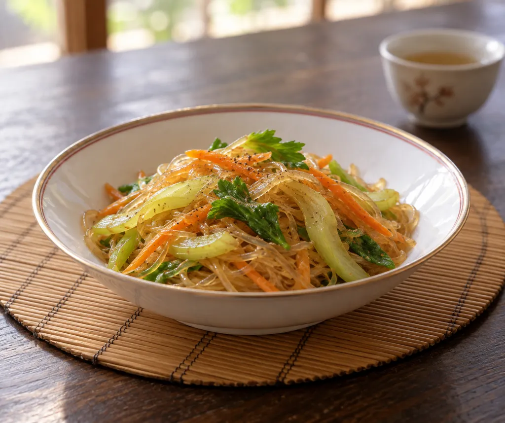 春雨とセロリのにんじん入り中華炒めの完成イメージ