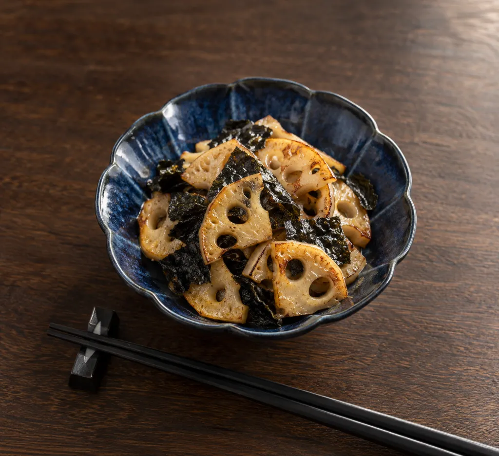 れんこんとのりのごま油塩焼きの完成イメージ