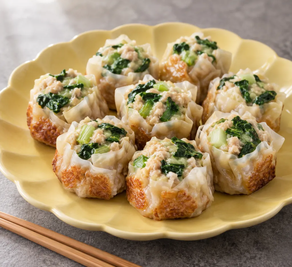 鶏ひき肉とチンゲン菜の焼き焼売の完成イメージ