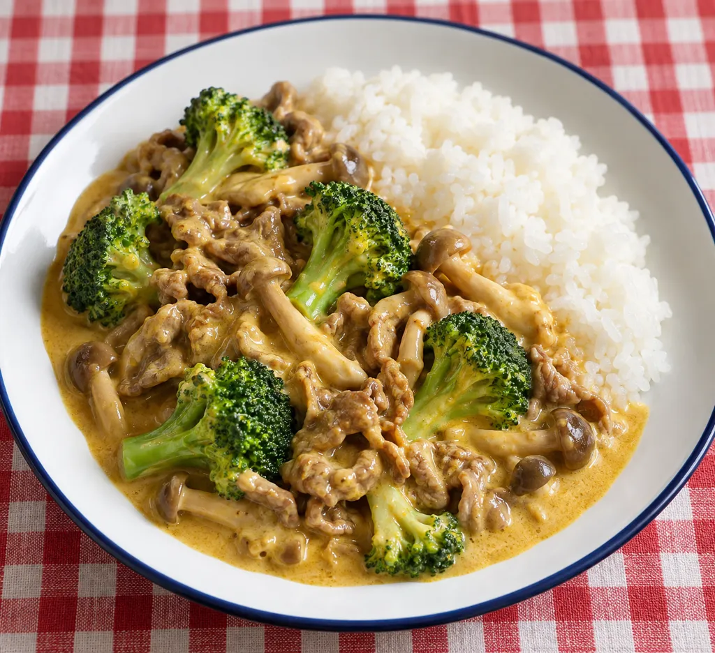 牛肉とブロッコリーのカレークリーム煮の完成イメージ