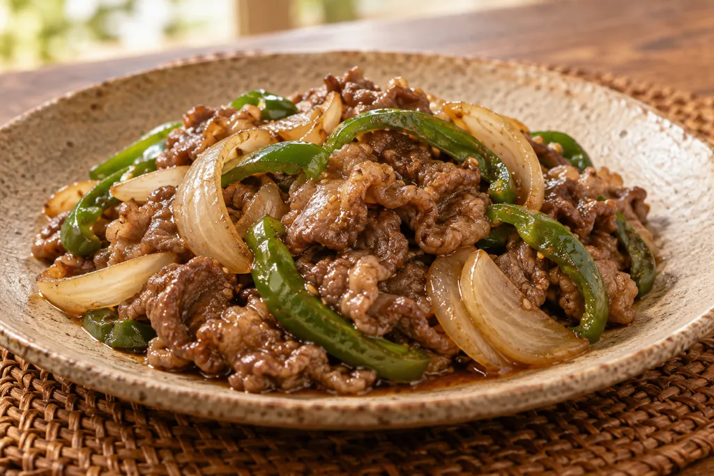 牛バラ肉と玉ねぎのごま炒めの完成イメージ