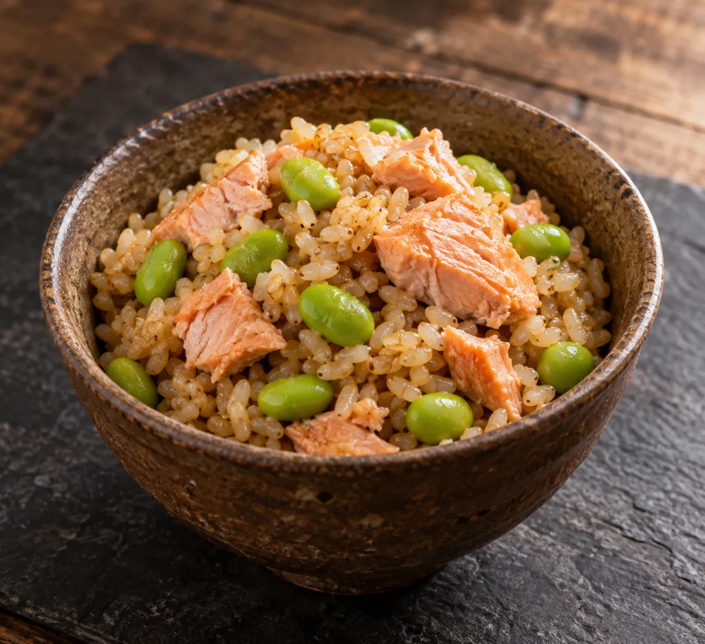鮭と枝豆の玄米炊き込みごはんの完成イメージ