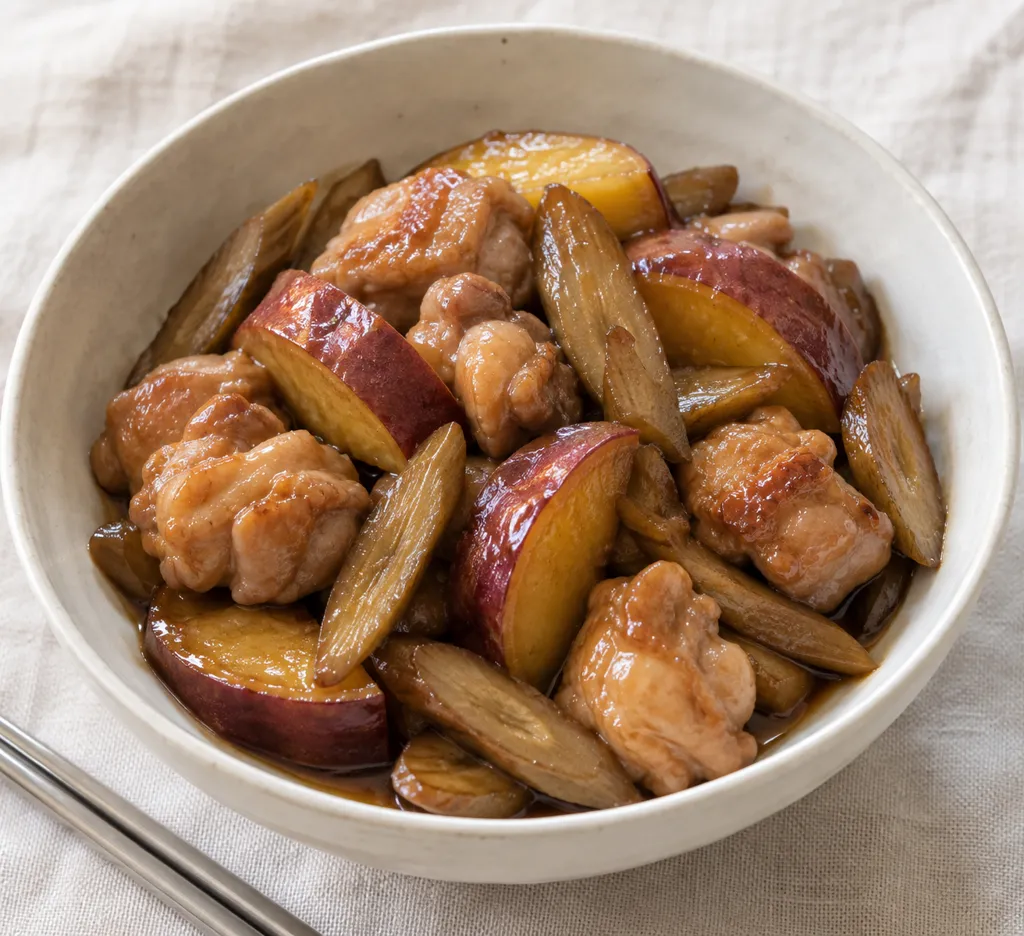 鶏もも肉とさつまいもの甘辛煮の完成イメージ