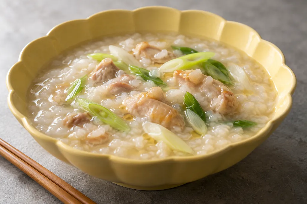 鶏もも肉とねぎの中華粥の完成イメージ