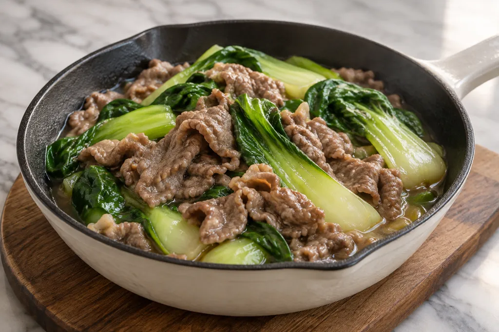 牛肉とチンゲン菜のコンソメ蒸しの完成イメージ