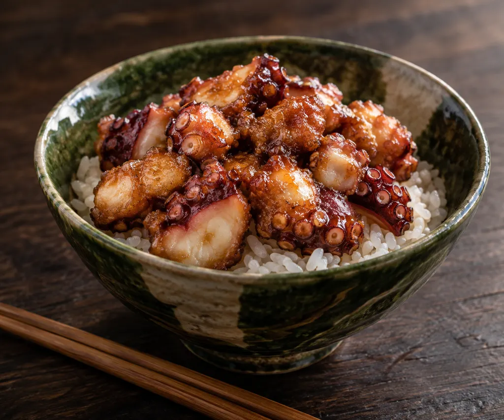 たこのにんにくから揚げ丼の完成イメージ