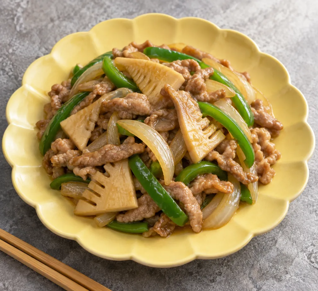豚もも肉とたけのこの炒めの完成イメージ