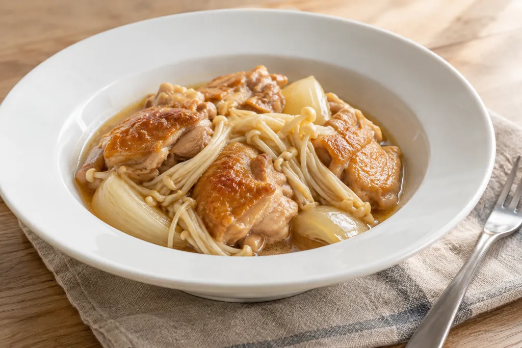 鶏もも肉とえのきのにんにくコンソメ煮の完成イメージ