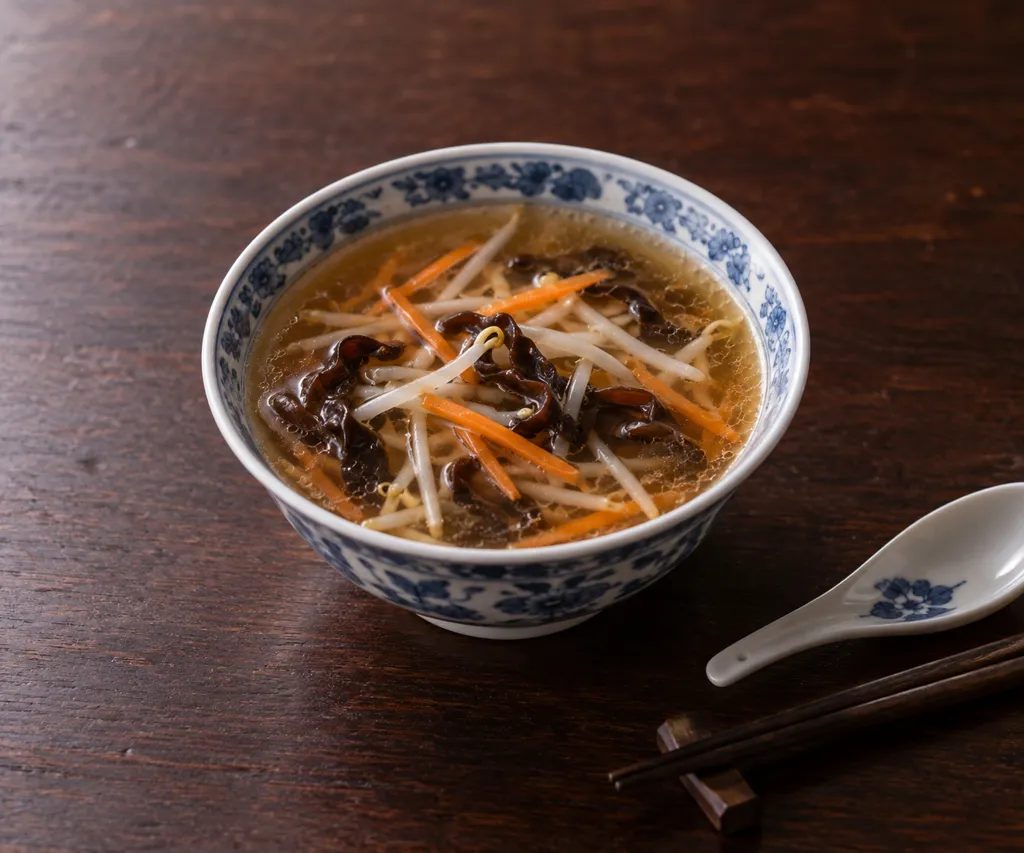 もやしときくらげの中華スープの完成イメージ