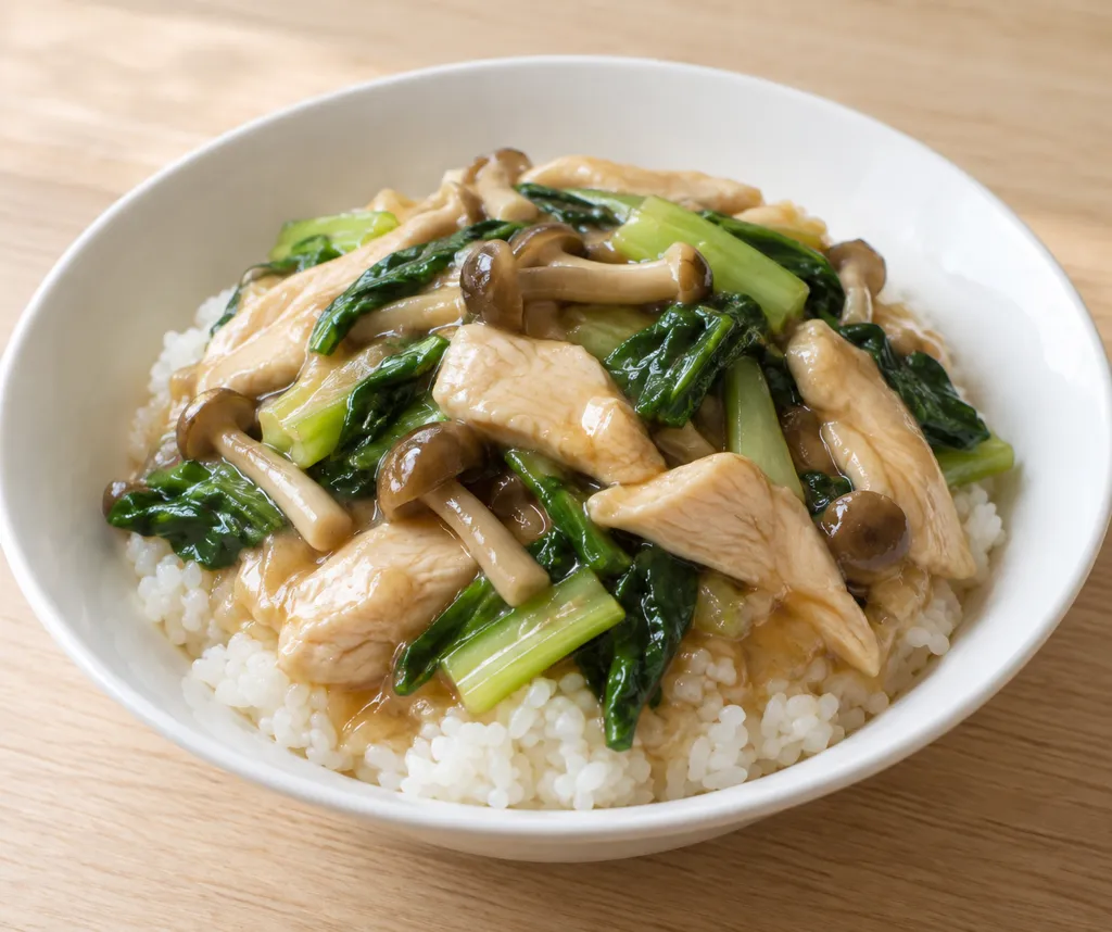 鶏むね肉と小松菜のあんかけ丼の完成イメージ