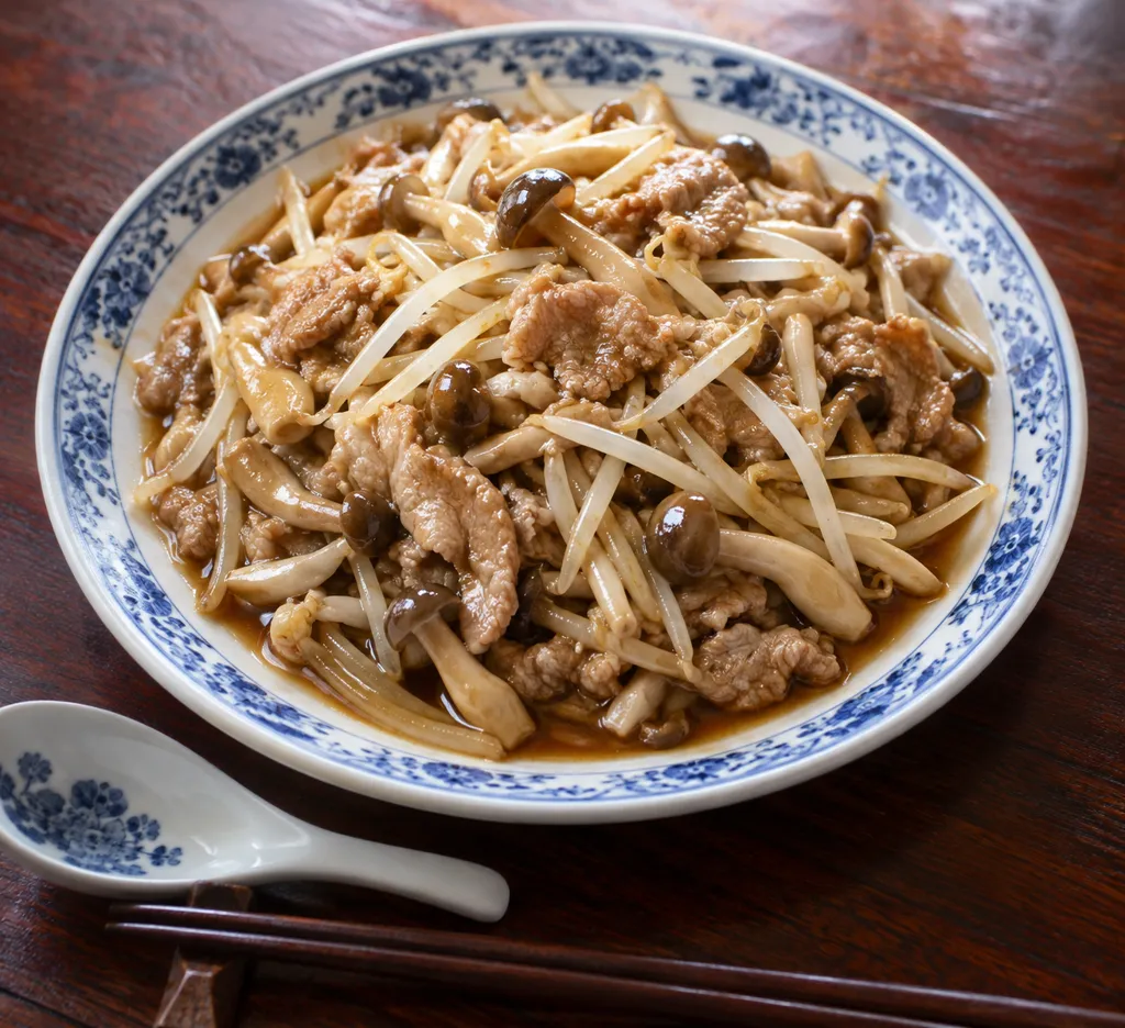 豚こま肉としめじのもやし中華炒めの完成イメージ