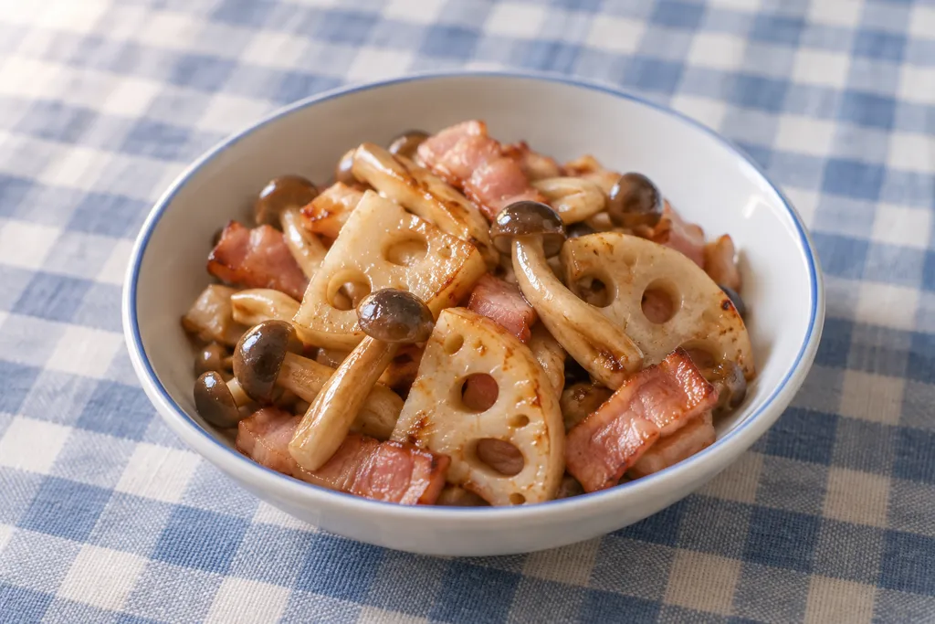 れんこんとベーコンの醤油焼きの完成イメージ