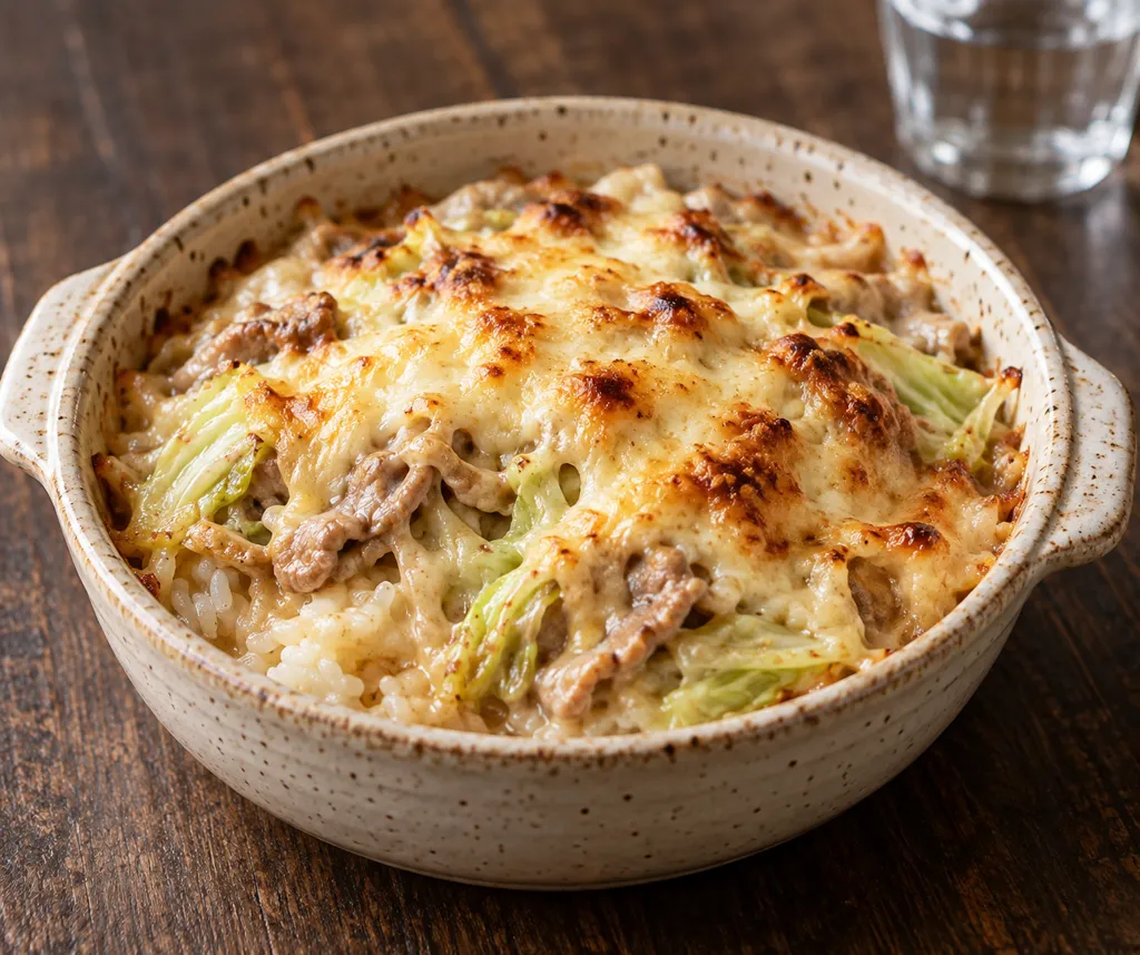 豚こま肉とキャベツのライスグラタンの完成イメージ