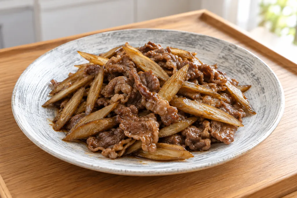 牛薄切り肉とごぼうの焼き南蛮の完成イメージ