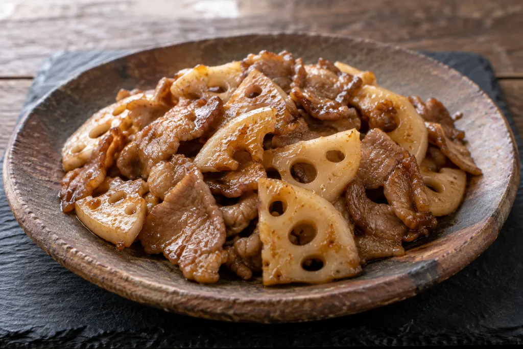 豚肩ロースとれんこんの甘辛味噌炒めの完成イメージ