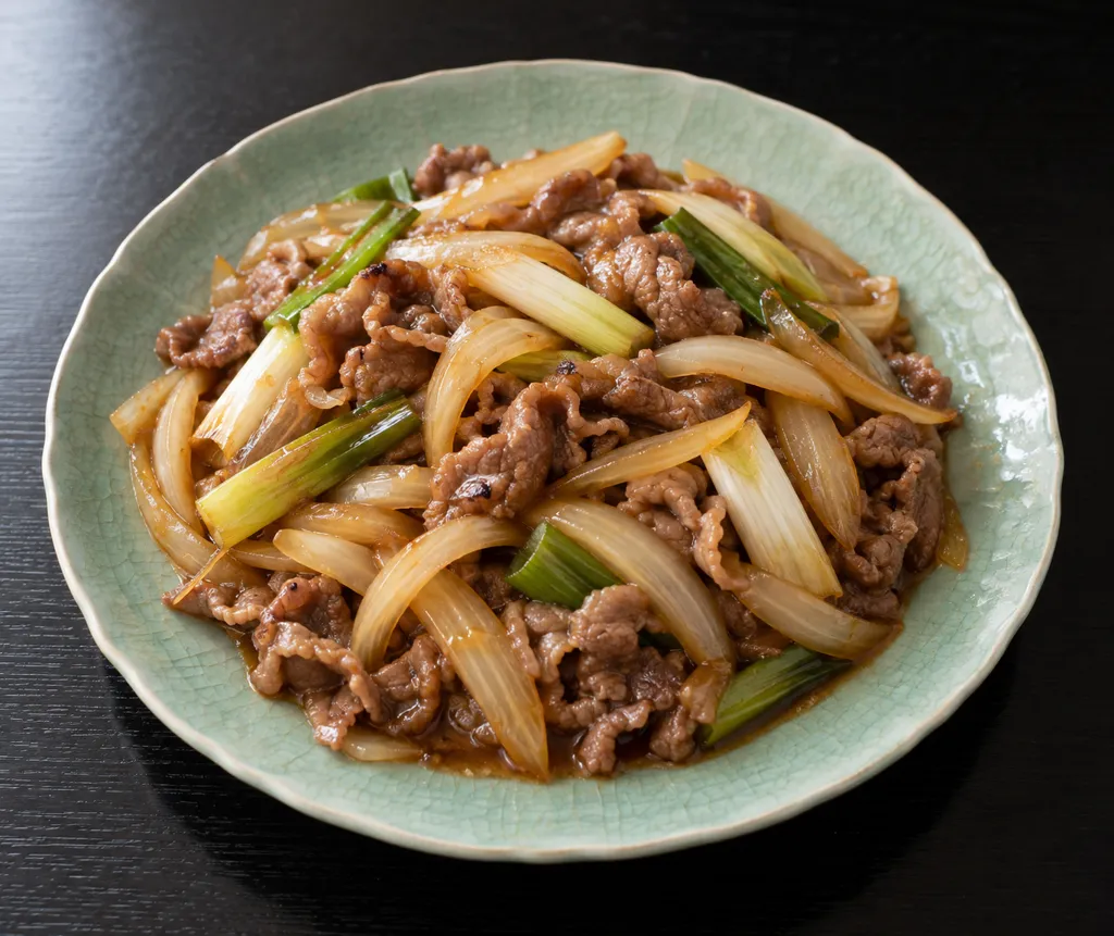 牛薄切り肉と玉ねぎの甘辛炒めの完成イメージ