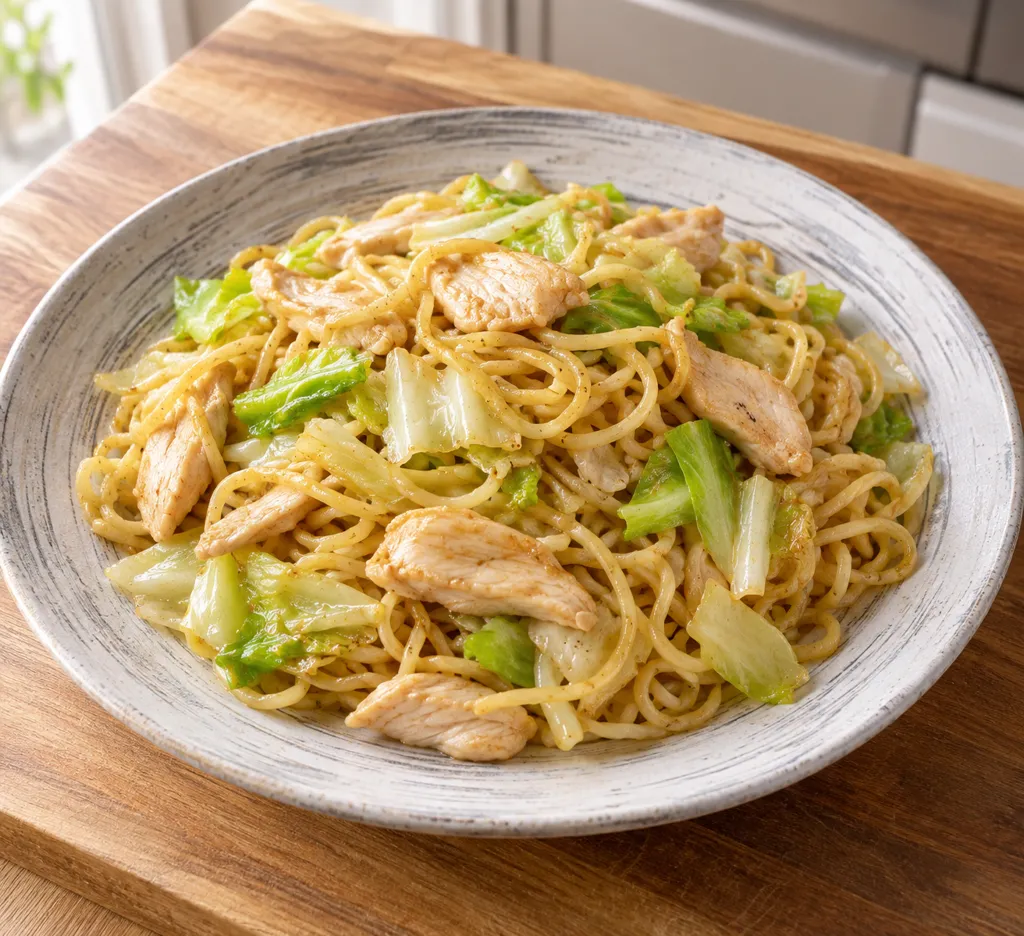 鶏むね肉とキャベツの塩焼きそばの完成イメージ