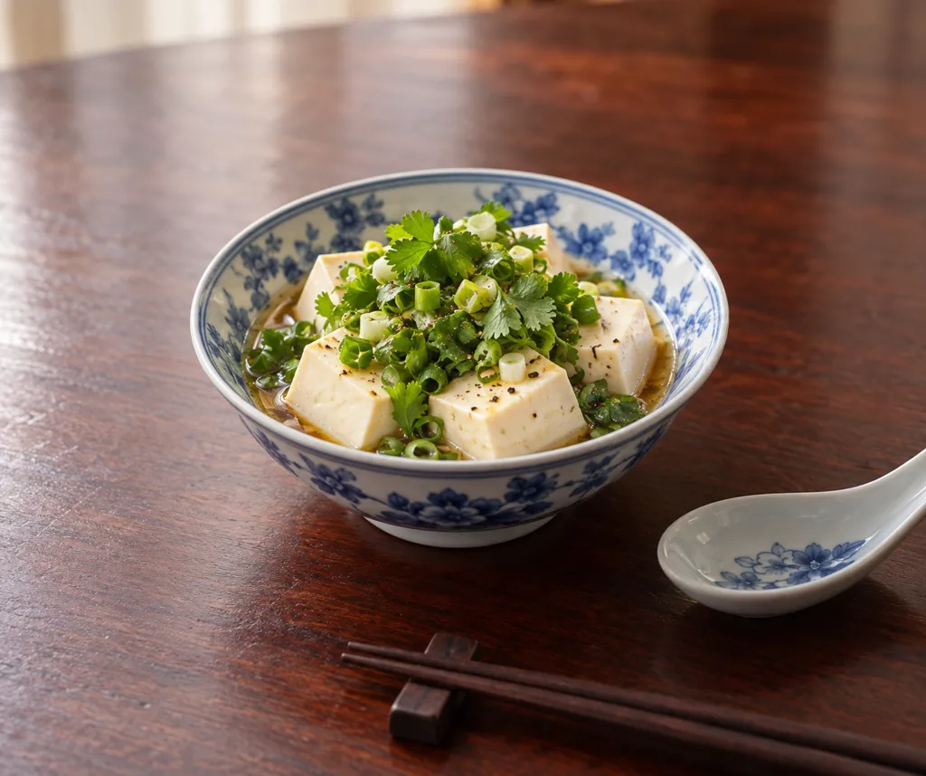 豆腐とパクチーの中華だれがけの完成イメージ