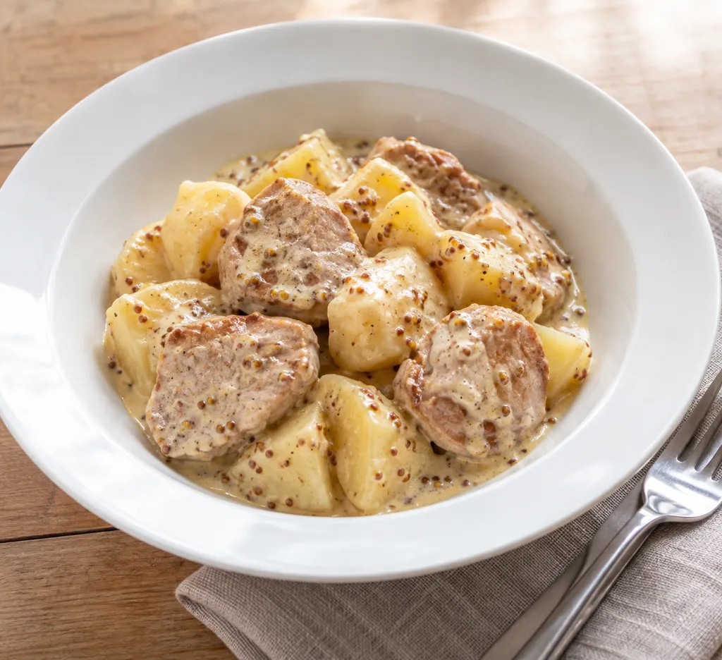 豚ヒレ肉とじゃがいものマスタードマヨ煮の完成イメージ