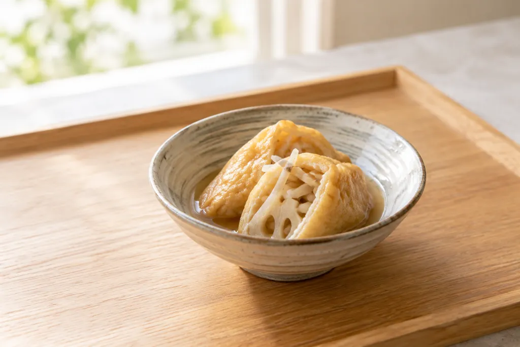 油揚げとれんこんの袋煮の完成イメージ