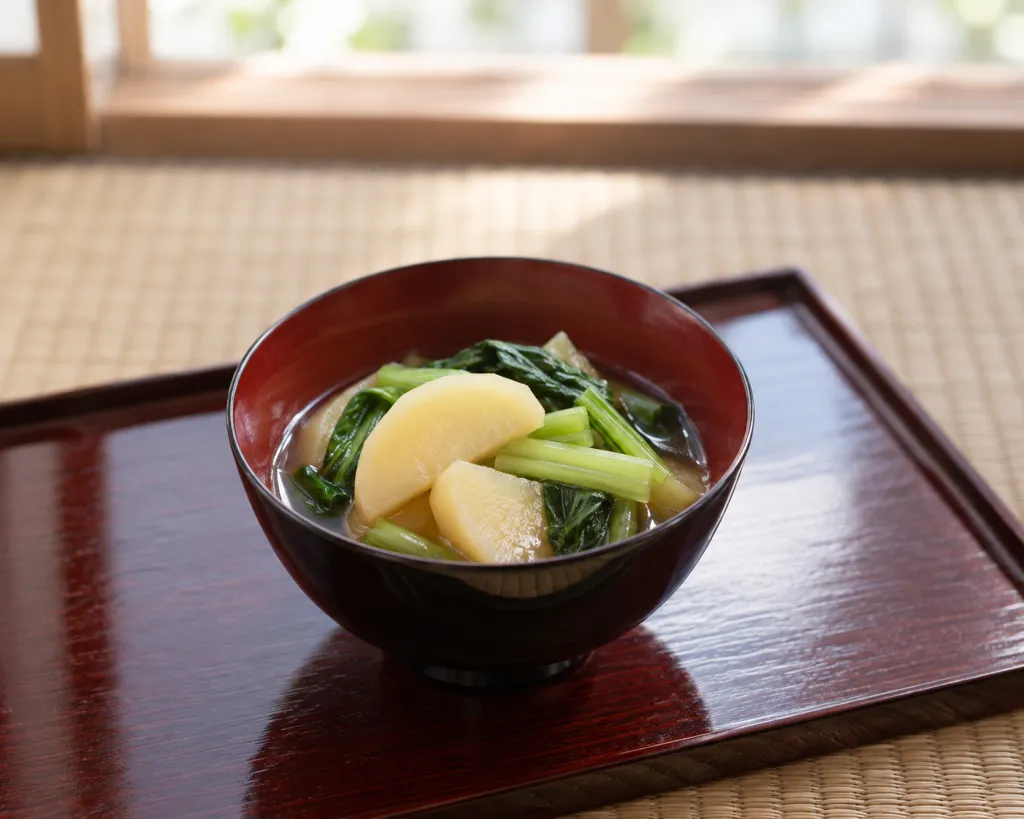 じゃがいもと小松菜のだし煮の完成イメージ