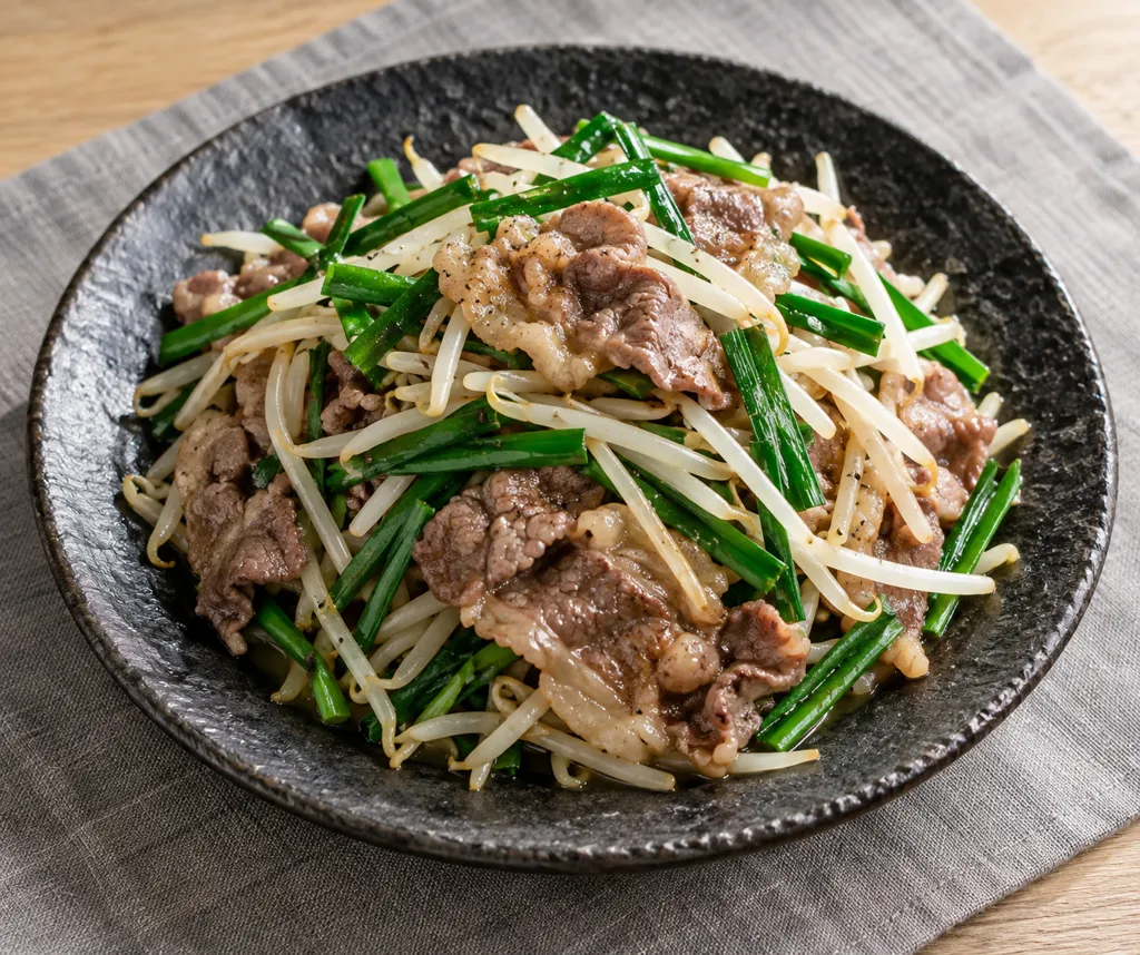 牛バラ肉ともやしの塩炒めの完成イメージ
