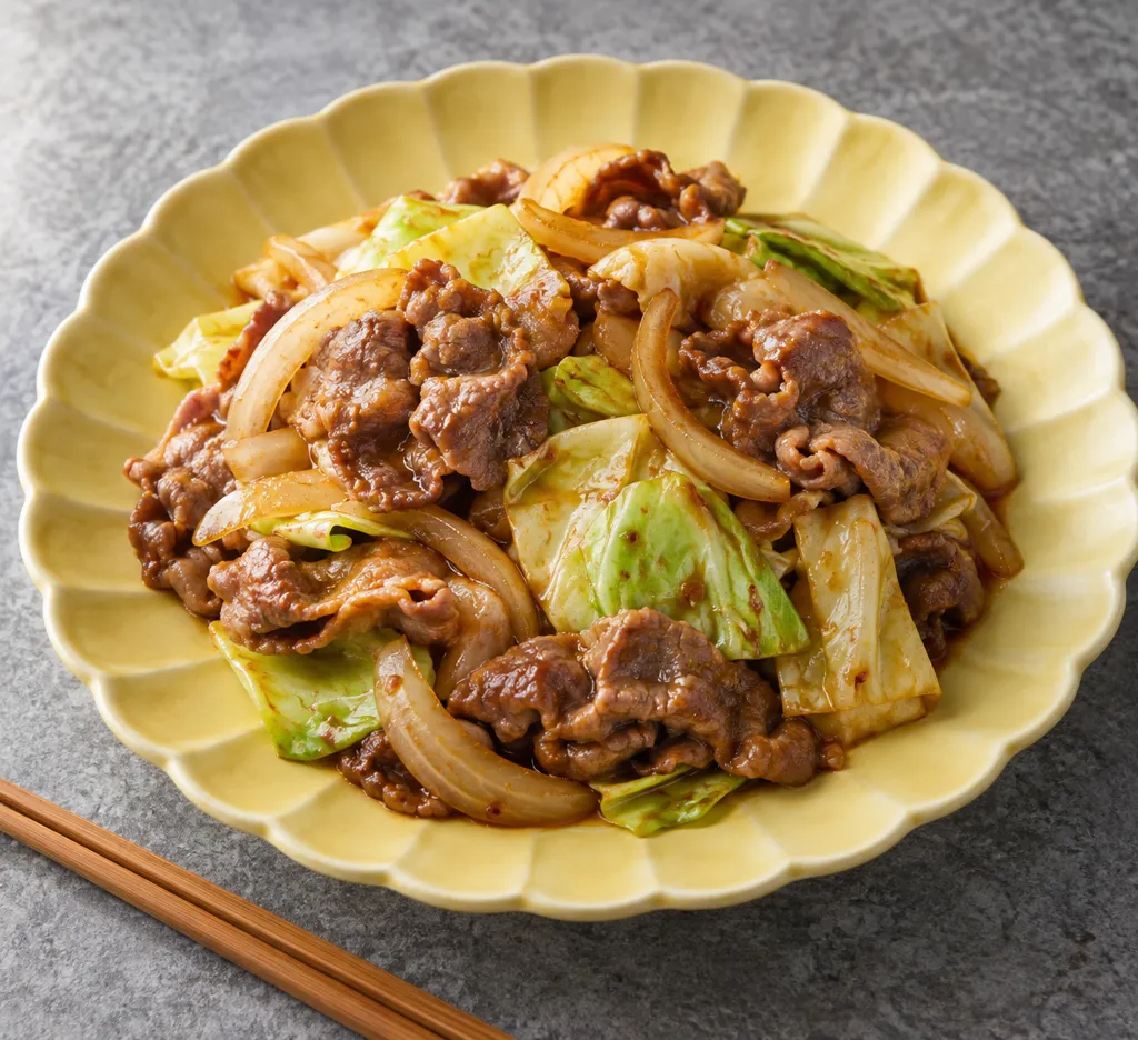 ラム肉とキャベツのピリ辛味噌炒めの完成イメージ