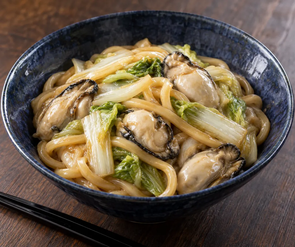 牡蠣と白菜の和風焼きうどんの完成イメージ