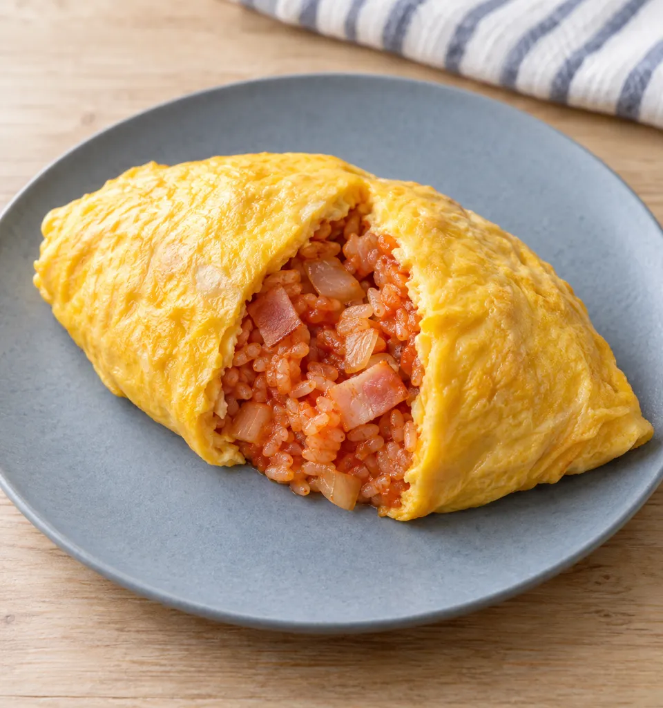 ベーコンと玉ねぎのオムライスの完成イメージ