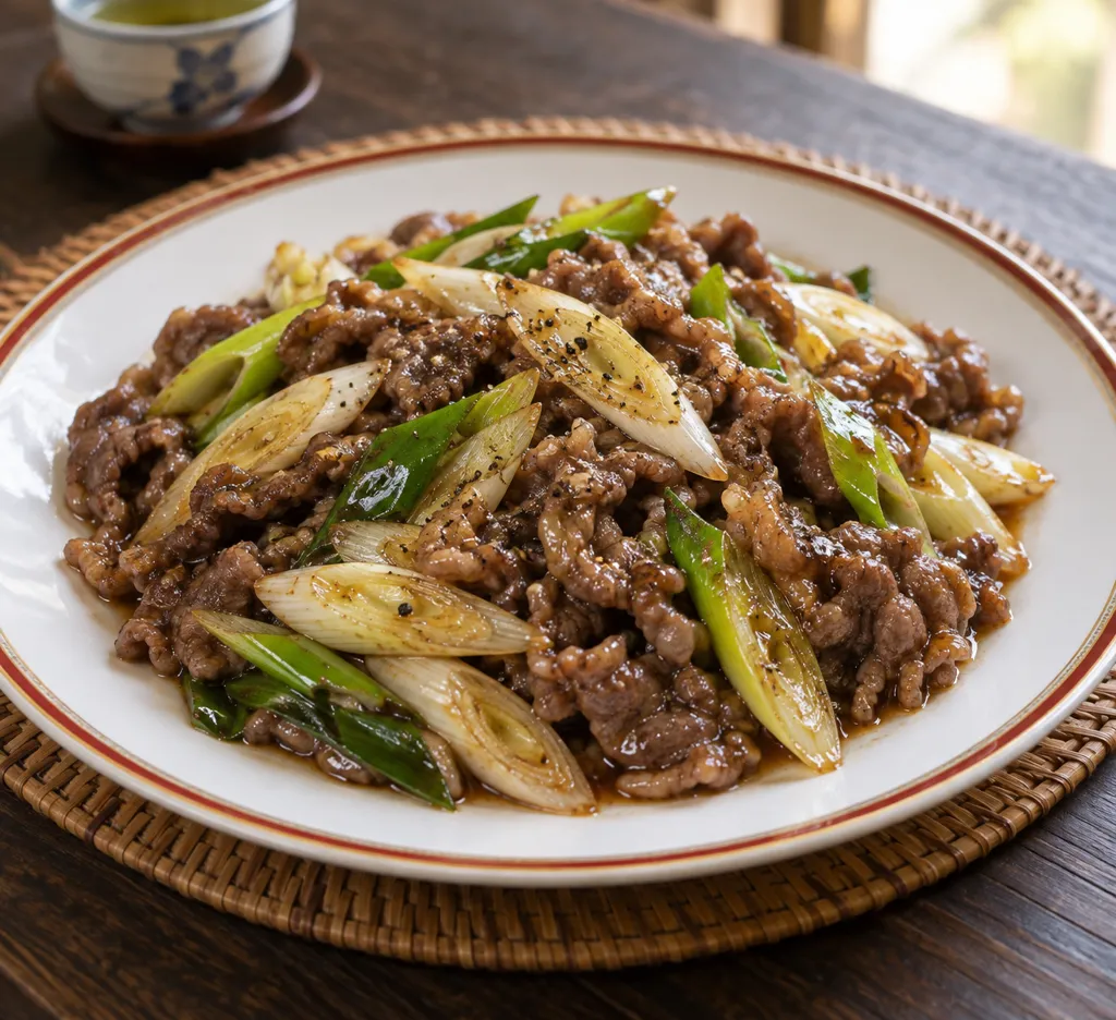 牛薄切り肉とねぎのオイスター炒めの完成イメージ