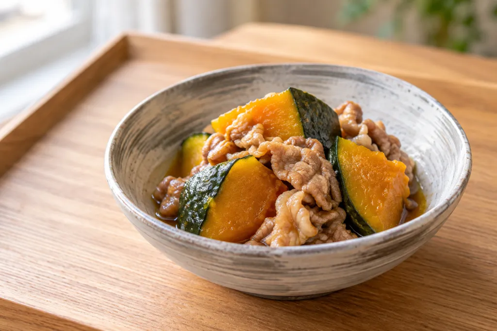 かぼちゃと豚こま肉の煮物の完成イメージ