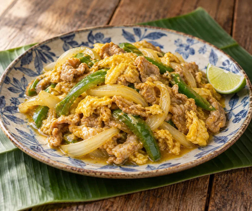 豚こま肉と玉ねぎのタイ風カレー卵炒めの完成イメージ