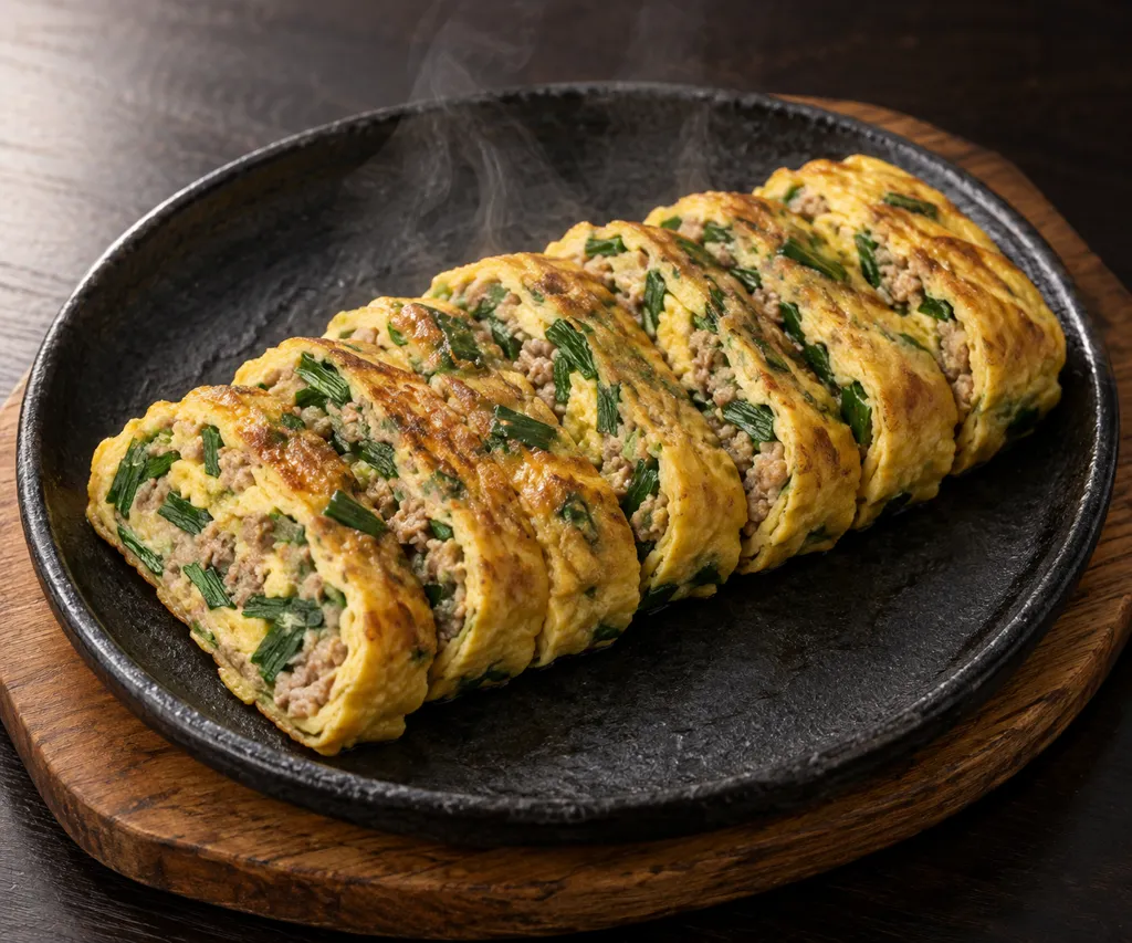 ニラと豚ひき肉の韓国卵焼きの完成イメージ