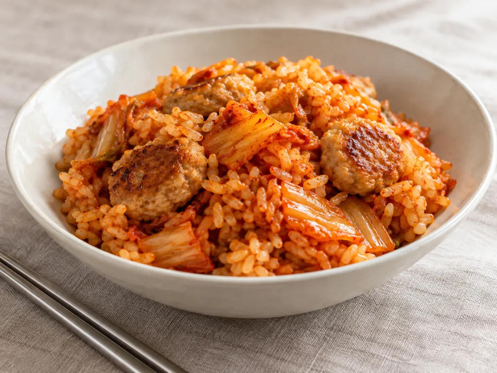 鶏団子とキムチのしょうが炒めごはんの完成イメージ