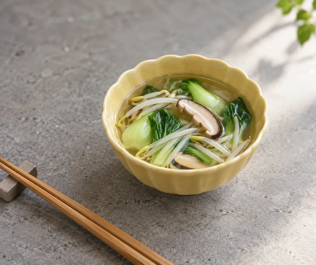 チンゲン菜としいたけの中華スープの完成イメージ