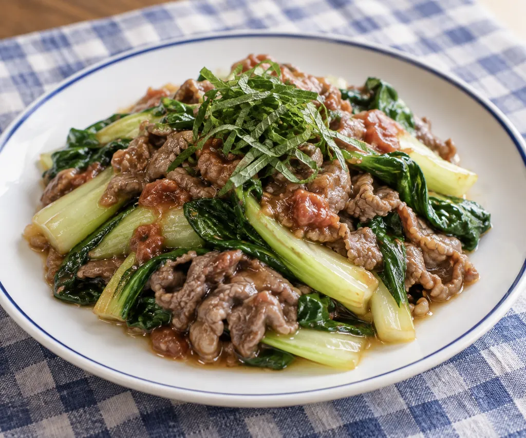 牛肉とチンゲン菜の梅しそ炒めの完成イメージ