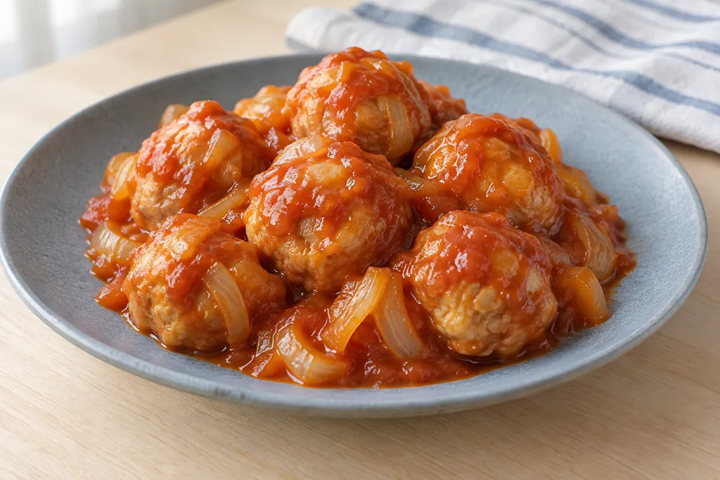 新玉ねぎの鶏肉だんごケチャップ味の完成イメージ