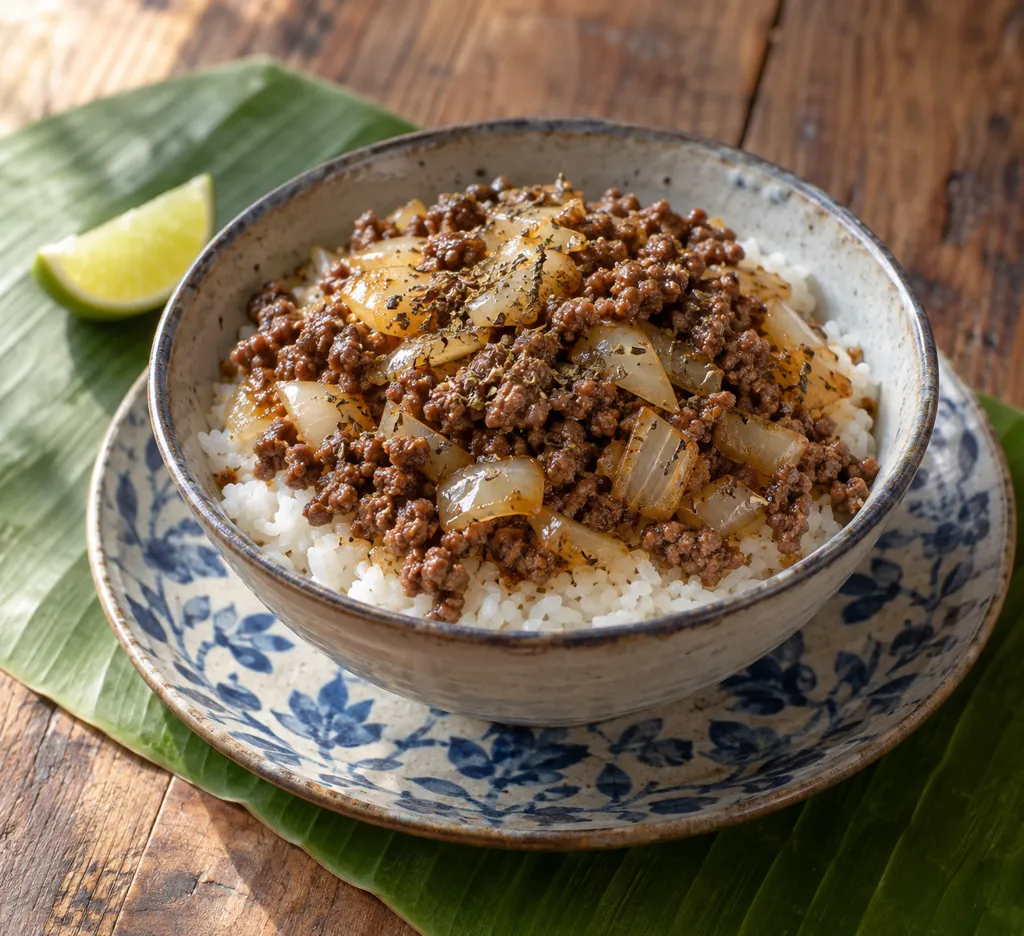 牛ひき肉と玉ねぎのバジル炒めごはんの完成イメージ