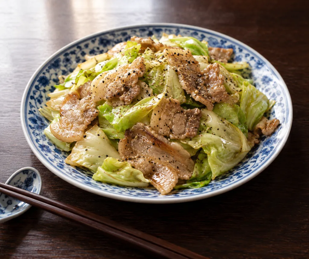 豚バラ肉とキャベツの黒こしょう炒めの完成イメージ